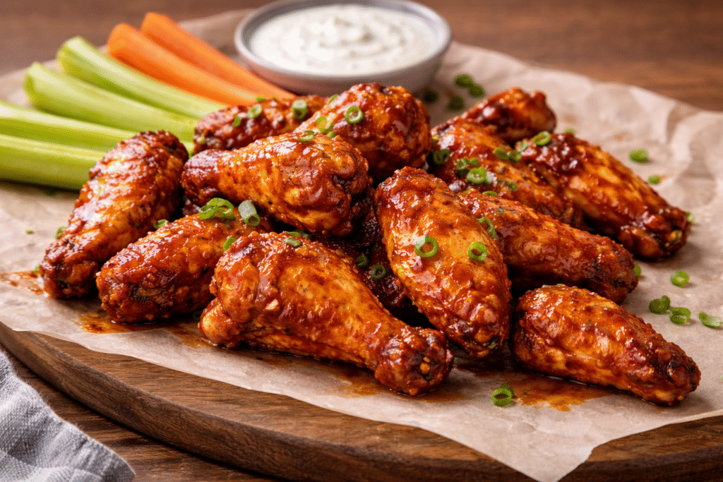 saucy chicken wings cooked in Whynter air fryer